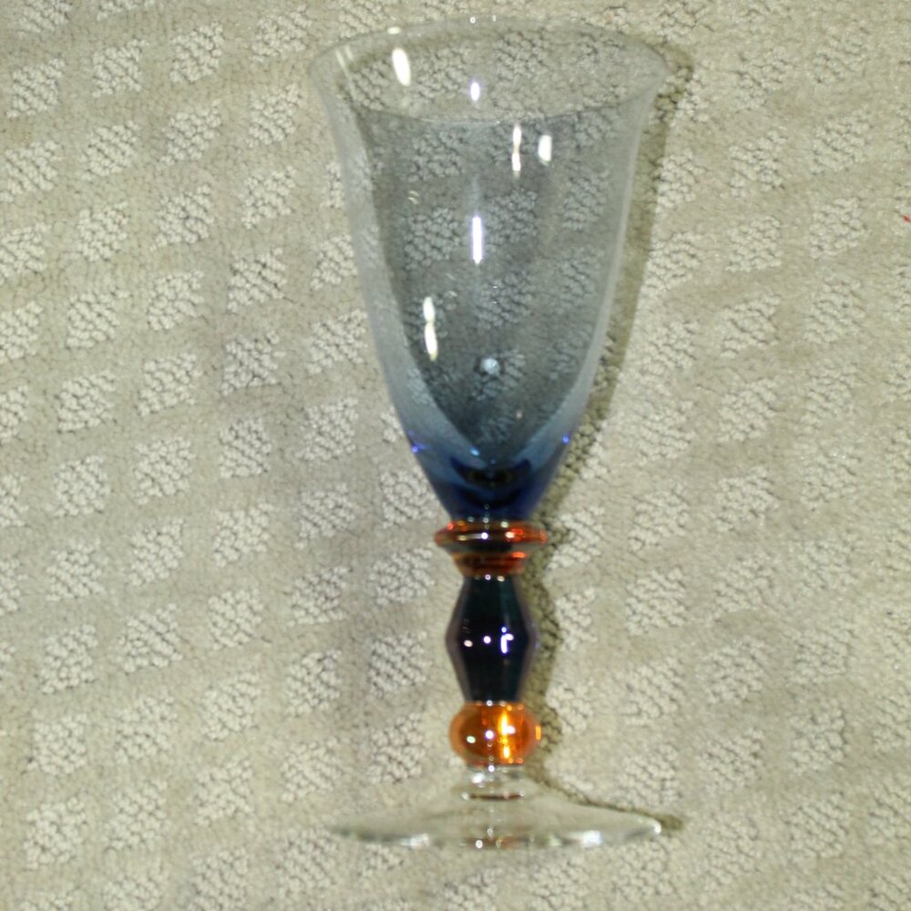 Set of 4 Mikasa Estate Slate Blue Amber Wine Water Tea 8 in Goblets